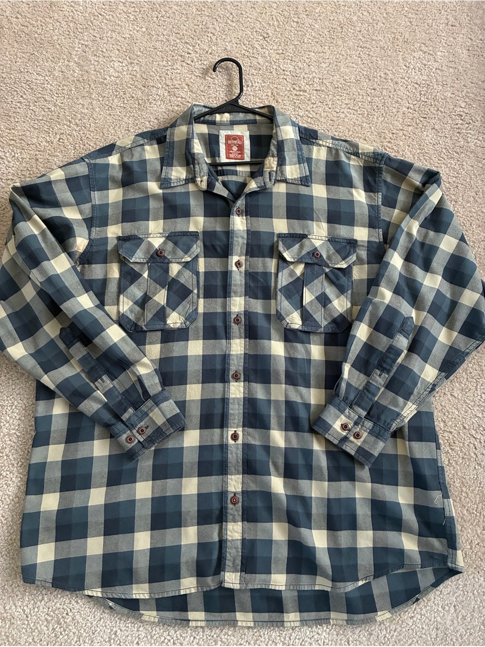 RedHead Blue and Cream Plaid Casual Button-Down Shirt. 2XL